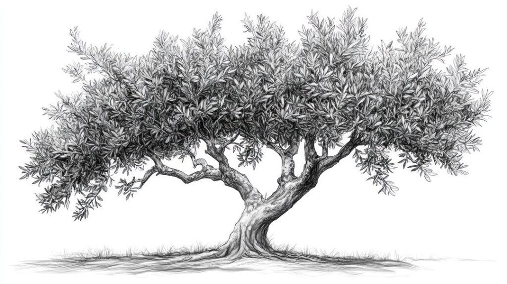 detailed sketch sprawling olive tree with intricate branches 592860 11832